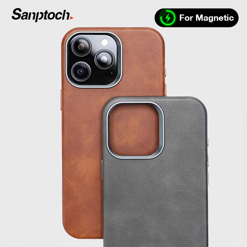 Ốp Điện Thoại Da Retro Cao Cấp Sanptoch Cho iPhone 17 16 15 14 13 Pro Max Tích Hợp Vòng Từ Tính Cho iPhone 17 Pro Max Vỏ Bảo Vệ Chống Sốc Quân Sự