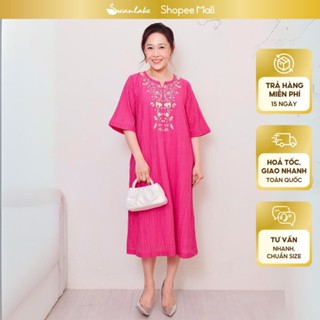 SWANLAKE | Váy Đầm Trung Niên Suông Dài Thêu Hoa Cổ Tròn Tay Lỡ Vải Tơ Dập Ly 2 Lớp Tặng Mẹ - D11808