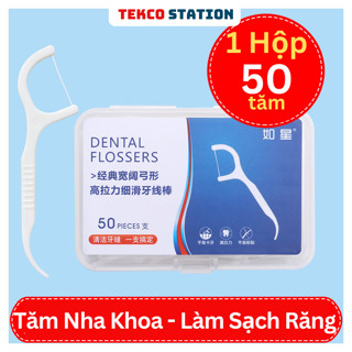 Hộp 50 Tăm Chỉ Nha Khoa Chăm Sóc Răng Miệng (Xanh Dương) - Tăm Xỉa Răng Không Gây Đau Nướu, Làm Sạch Kẽ Răng