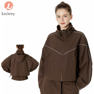 Leorrey-Áo khoác thể thao nhanh khô có khóa kéo toàn bộ Crop thường ngày Yoga Fitness Thể thao
