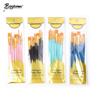 Bộ cọ nghệ sĩ chuyên nghiệp (10 miếng) - Lông Nylon & Ferrules nhôm, đa năng cho màu nước / Acrylic / Tranh sơn dầu