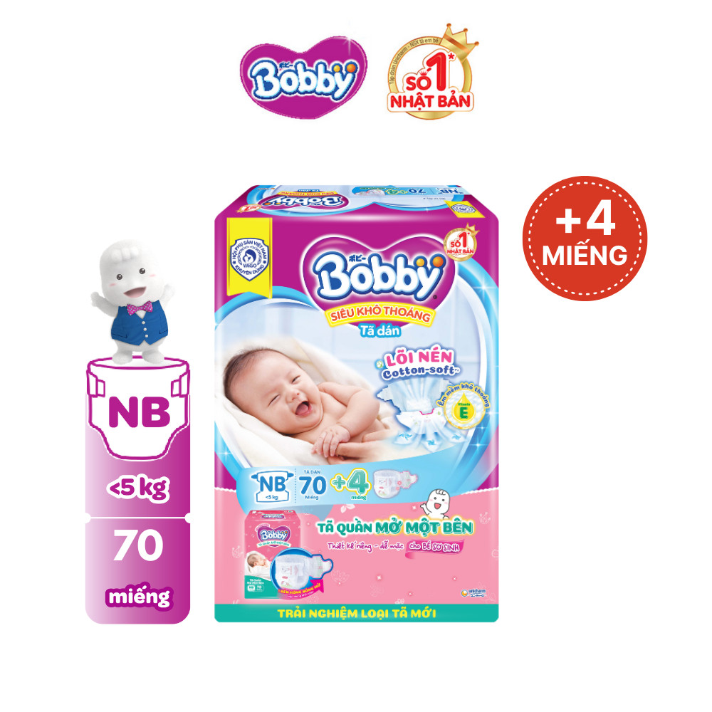 [TẶNG MIẾNG NGẪU NHIÊN] Tã dán sơ sinh Bobby XS70+4( NB70+4)