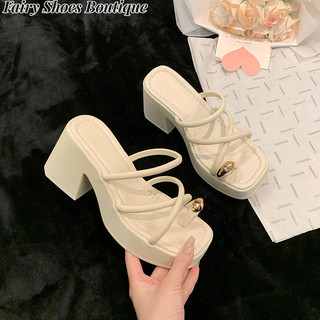 Giày nữ phong cách Hallyu. Dép cao gót màu trơn. Bộ ngón chân thoải mái và đa năng. Dép xỏ ngón và dép xỏ ngón