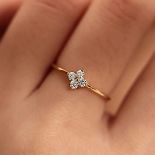 Đơn Giản Nữ Vàng Cỏ Ba Lá Đồng Zircon Pha Lê Nhẫn Cưới Phụ Kiện Thời Trang Nhẫn Dự Tiệc