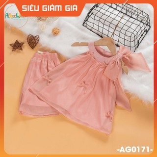Đồ bộ ba lỗ bé gái điệu đà 1-8 tuổi đính nơ vải tơ cao cấp nhẹ thoáng mát kiểu dáng thời trang
