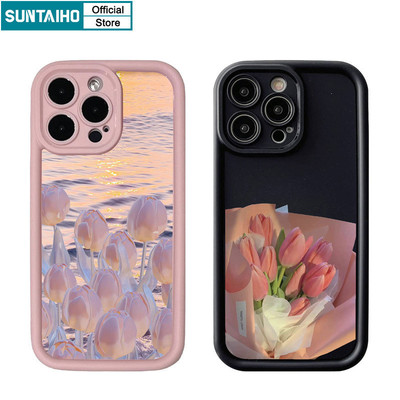 Suntaiho Ốp lưng Iphone Ngộ nghĩnh Dễ Thương Vỏ Điện Thoại Họa Tiết Hoa Tulip Đẹp Ốp Điện Thoại Silicon Mềm Chống Sốc Cho Iphone 15 14 12 13 11 Pro Max IP 7 8 Plus Iphon X Xs XR Xs Max Ốp Lưng
