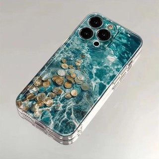Đồng Tiền Vàng Trong Nước Trong Suốt Thích Hợp Cho Apple XSMAX / 7plus / 8 Nam 13 Ốp Điện Thoại 11 Trọn Gói 15plus Nữ 14 Sáng Tạo 12 Silicon
