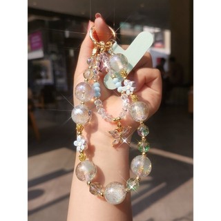 Pha lê bướm mặt dây chuyền vòng tay pha lê cầm tay trang trí hợp kim ngắn handmade hạt điện thoại di động treo dây