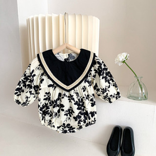 Ins22 Phong Cách Mùa Xuân Thu Phiên Bản Hàn Quốc Cổ Búp Bê Bé Thêu Tay Dài Jumpsuit Bé Onesie Romper Đi Chơi