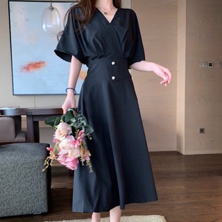 Váy ngắn tay dài đến đầu gối kiểu Pháp cổ điển thanh lịch dành cho nữ C & M