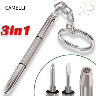 Tuốc nơ vít kính mắt CAMELLI1, có móc khóa Bộ dụng cụ sửa chữa tuốc nơ vít 3 trong 1, Dụng cụ cầm tay có độ chính xác cao Dụng cụ sửa chữa kính mắt bằng thép Điện thoại