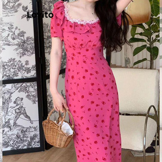 Đầm Lovito cổ xếp nếp họa tiết hoa nhí phong cách thường ngày cho nữ LNE53299