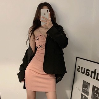 Yuewen Đầm Nữ Váy Dệt Kim Hẹp Váy Sling Váy Hip-Packed Váy