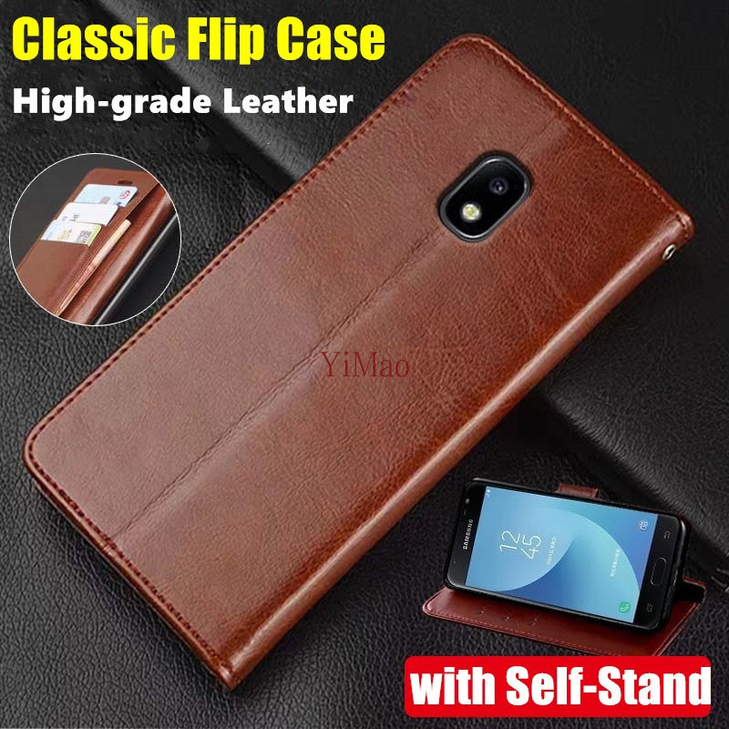 Dành Cho Samsung Galaxy J7 Pro 5.5 inch SM-J730G J730M J730F J7 Prime SM-G610F Bao Da Thật Chính Hãng Ví Vintage Gấp Đơn Giản Vỏ Bảo Vệ Lật Có Chân Đế Đựng Thẻ