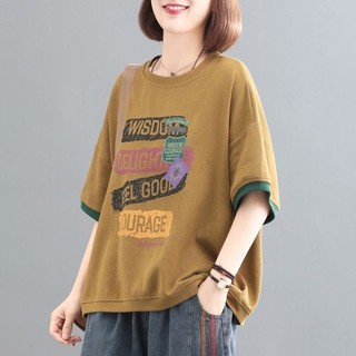 Mùa Hè 2024 Phiên Bản Hàn Quốc Phong Cách Thường Ngày Ôm Hơn In Hình Phong Cách Mới Retro Thời Trang Rời Kích Thước Lớn Bao Bụng Áo Thun Nữ Tay Ngắn / 5.27