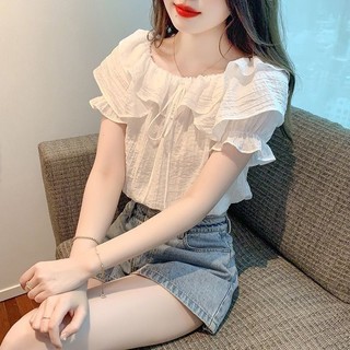 Áo Coquette Tay Ngắn Áo Kiểu Nữ ôm body Tính Khí Pháp Xù Top Nữ Thiết Kế Mùa Hè Cảm Thấy Tinh Tế Dây Rút Áo Sơ Mi Niche Puff Tay Áo Sơ Mi Voan