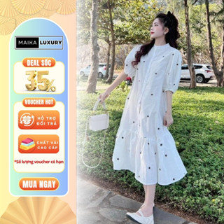 Đầm bầu, Váy suông bầu dáng dài hoa nhí Bigsize chất vải mát mặc mùa hè đi chơi biển thời trang