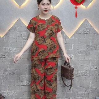 Đồ bộ trung niên cho mẹ quần dài áo cộc KIUTI lụa hàn châu đồ bộ nữ trung niên cho bà mùa hè mẫu mới