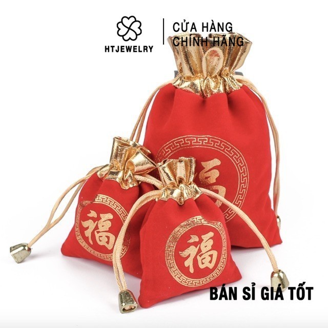 100 túi nhung đỏ dây rút chữ Phúc