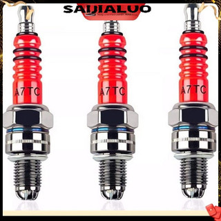 Saijialuo 3 bộ bugi đánh lửa gốm A7tc với 3 vỏ chịu nhiệt độ cao trên xe máy