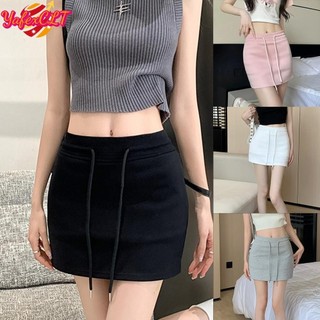 <YAFEXCLT>Drawstring Sport A-line Skirt Women Summer Pocket High Waist Versatile Hip Cover