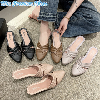 Dép mũi nhọn thời trang nữ màu trơn Dép gót khối thông thường