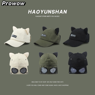 Mũ bóng chày hình tai mèo dễ thương Prowow, phong cách hip-hop, đường phố Hàn Quốc, bảo vệ đầu, bền cho nam và nữ