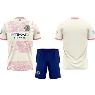 Áo đá bóng Mancity kem hồng Thun cao cấp - Đồ đá banh MC thun lạnh cao cấp, Giá ưu đãi