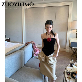 Shanmieleng Hot Girl Hoa Ống Top Áo Vest Nữ Xuân Hè Ngắn Top Gợi Cảm Niche Bên Ngoài Mặc Dây Sling Thời Trang