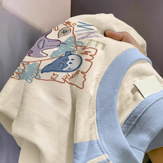 SALMO Áo phông Raglan 3 sọc nữ vintage mùa hè hàn quốc áo thun in hình outerity 100% cotton local brand Y1461