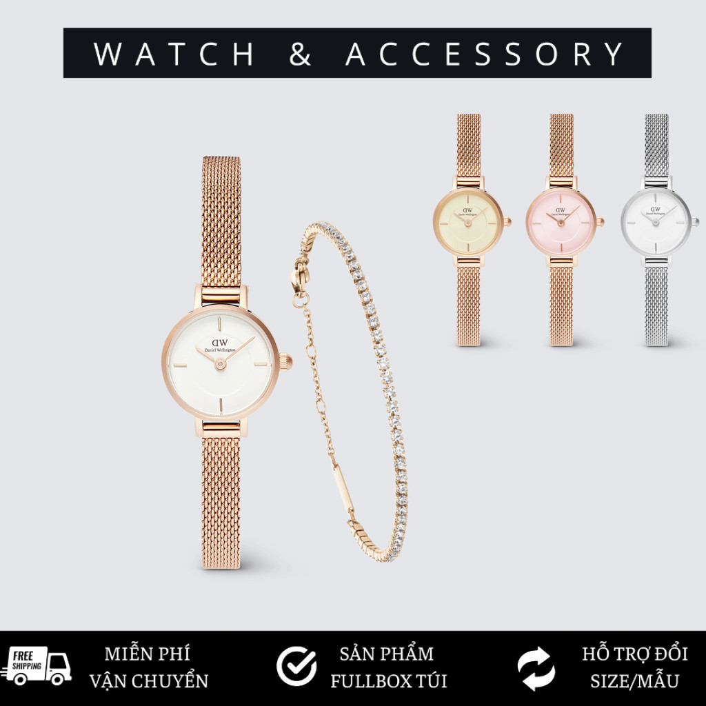 [TẶNG KÈM HỘP NƠ] Đồng hồ Nữ Daniel Wellington PETITE MINI dây lưới thép - D_W00100743 Petite Mini Melrose Mặt Hồng