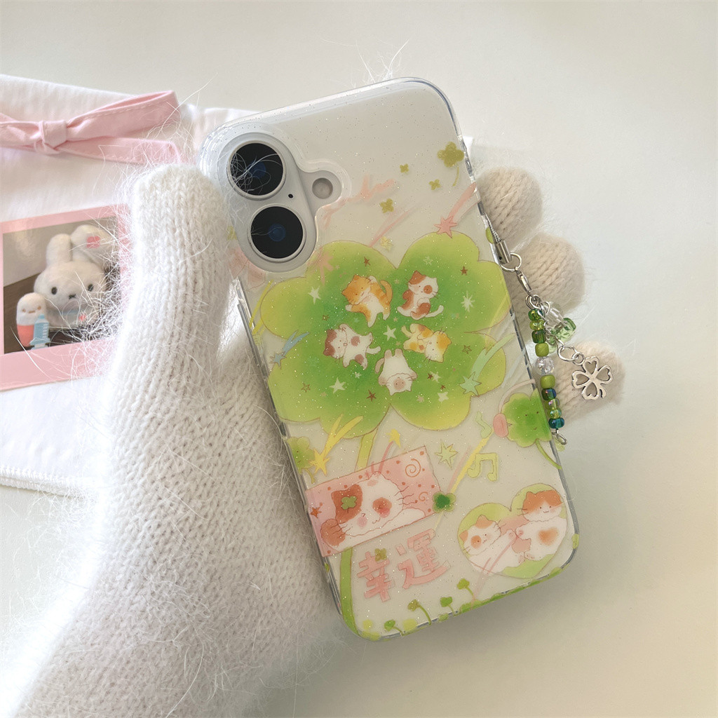 Dành cho iphone case 16 Pro Max 15 Pro Max 14 Pro Max 13 Pro Max Vỏ điện thoại mèo cỏ bốn lá
