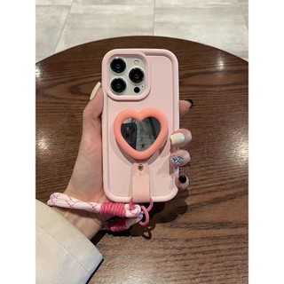 Ốp Điện Thoại Màu Hồng Thời Trang Có Dây Buộc Gương Chất Lượng Cao Cấp Cho IPhone Ốp Lưng 15 14 Pro Max 11 13 12 Pro Max X Xs Xr 7 8 Plus Bảo Vệ Chống Sốc