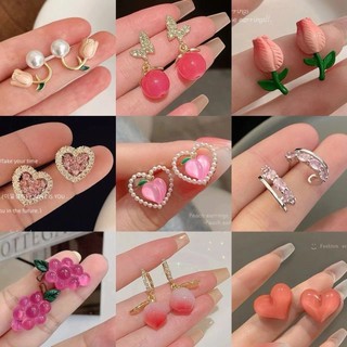 Bông tai hàn quốc bông tai ngọc trai hoa hồng nhẫn cô gái