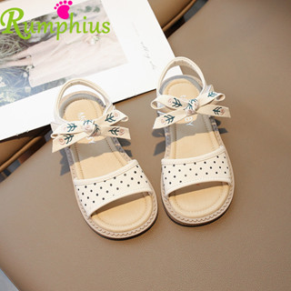 Rumphius Thêu Hoa Xăng đan Da Mũi Mở Cho Bé Gái Màu Trơn Chấm Bi Nơ Đế Mềm Giày Trẻ Em Size 22-31