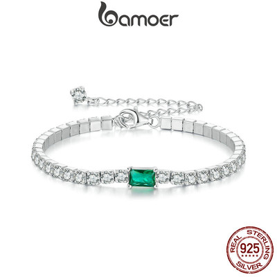 Bamoer 925 Sterling Sliver Vòng Tay Ngọc Lục Bảo Thiết Kế Xanh Thanh Lịch Hàng Ngày Ocaasion Trang Sức Quà Tặng Cho Nữ Bé Gái