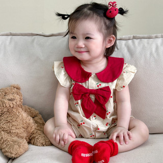 Mùa hè Bé Gái Mỏng Ngọt Ngào Anh Đào Bay Tay Sling Romper