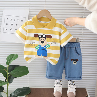  Bộ quần áo trẻ em 0-5 tuổi Bộ đồ ngắn tay sọc bé trai Bộ đồ hai mảnh thời trang mùa hè cho bé trai 