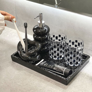 SẴN Bộ kệ đựng bàn chải kèm cốc đánh răng, chai đựng đựng nước rửa tay nắp nhấn có khay nhà tắm
