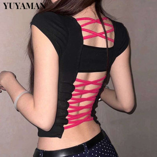 YUYAMAN áo phông áo thun nữ croptop baby tee Popular Stylish Trendy Vintage WCS24411YR 17Z240426
