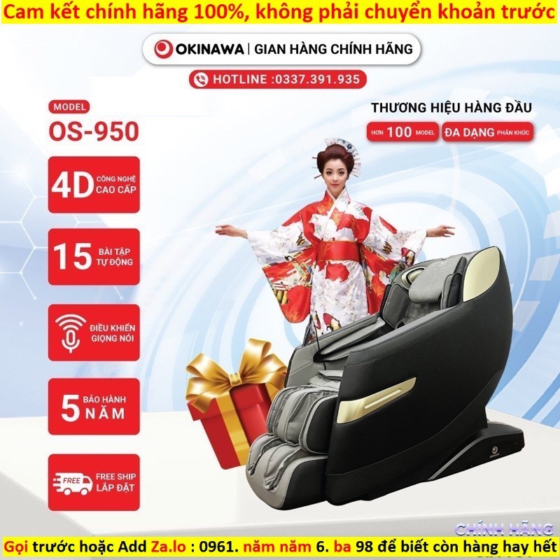 Kho Ghế massage toàn thân Okinawa OS-950 4D+, trị liệu , điều khiển giọg nói -