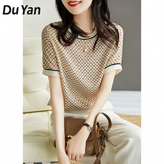 Du YAN Ice Silk Top Áo Sơ Mi Voan In Hình Rời Thời Trang Áo Thun Tay Ngắn