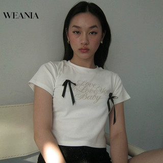 Áo thun dệt kim nơ in chữ WEANIA