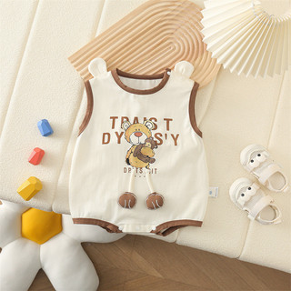 Mùa hè mới bé trai bé gái áo liền quần tam giác không tay 0-24 tháng cotton nguyên chất hoạt hình gấu dễ thương onesie phong cách Hàn Quốc