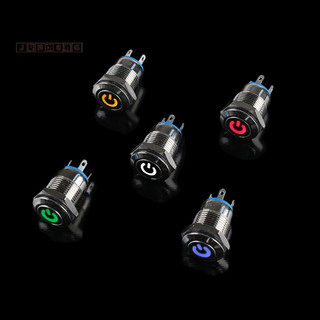 Nút ấn chốt 12mm 12V Junmeng Công tắc tạm thời LED kim loại màu đen chống nước. Đẹp