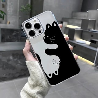 Sleep Couple Cat Soft Clear Cartoon Case cho iPhone 15 11 12 13 14 Pro Max X XR Xs Max 14 Plus