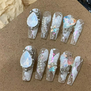 Đùi Tóc Thô  Handmade Mặc Móng Tay Cô Dâu Móng Tay Làm Đẹp Trắng Công Nghiệp Nặng Có Thể Tháo Rời Làm Đẹp Móng Tay Bán Buôn