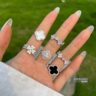 Nhẫn bạc s925 nữ tình yêu bốn lá cỏ ba lá nhẫn zircon có thể được thiết kế riêng mối quan tâm đặc biệt ánh sáng sang trọng nhẫn nữ