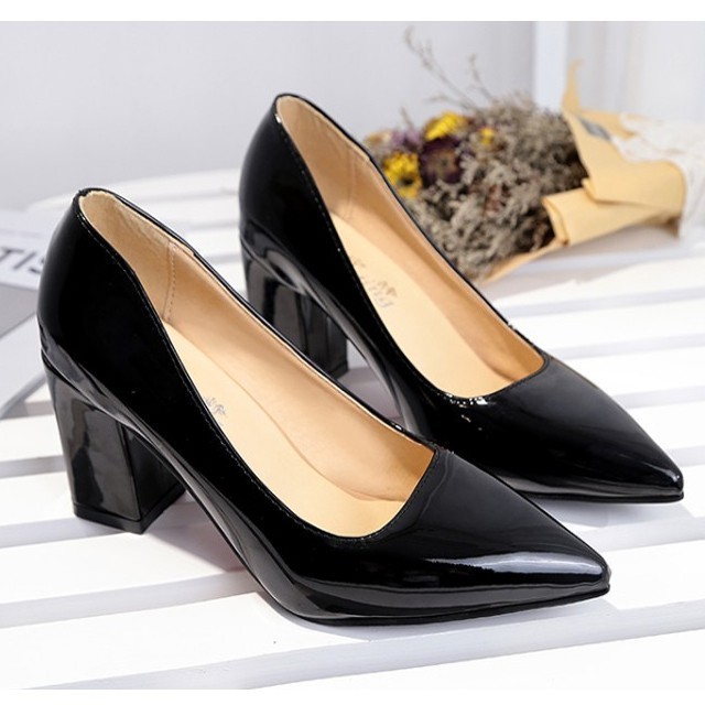 Giày Cao Gót 5cm Da Bóng Gót Vuông Cực Xinh 💖 Mã CV12