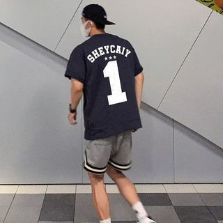 [M-5xl] Áo thun ngắn tay cổ tròn in kỹ thuật số đa năng và tối giản của Mỹ dành cho nam Áo thun ngắn tay dáng rộng thời trang